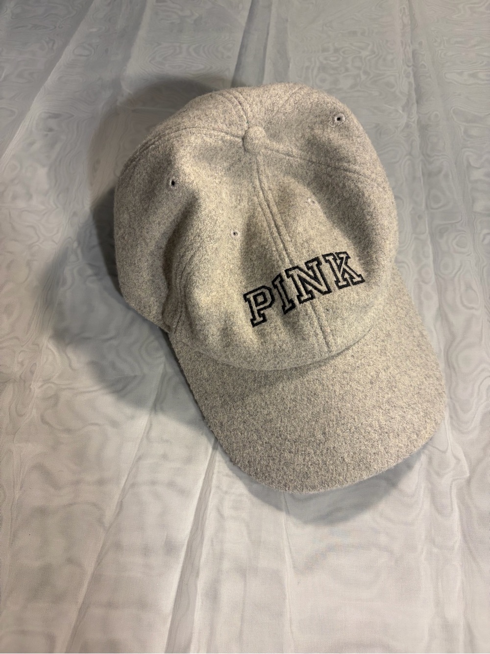 PINK Victoria's Secret Light Gray Baseball Cap with Black Embroidery